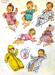 8761 9515 NEWBORN/6 MOS BABY DRESS,BONNET,PANTIES,SUIT PATTERN